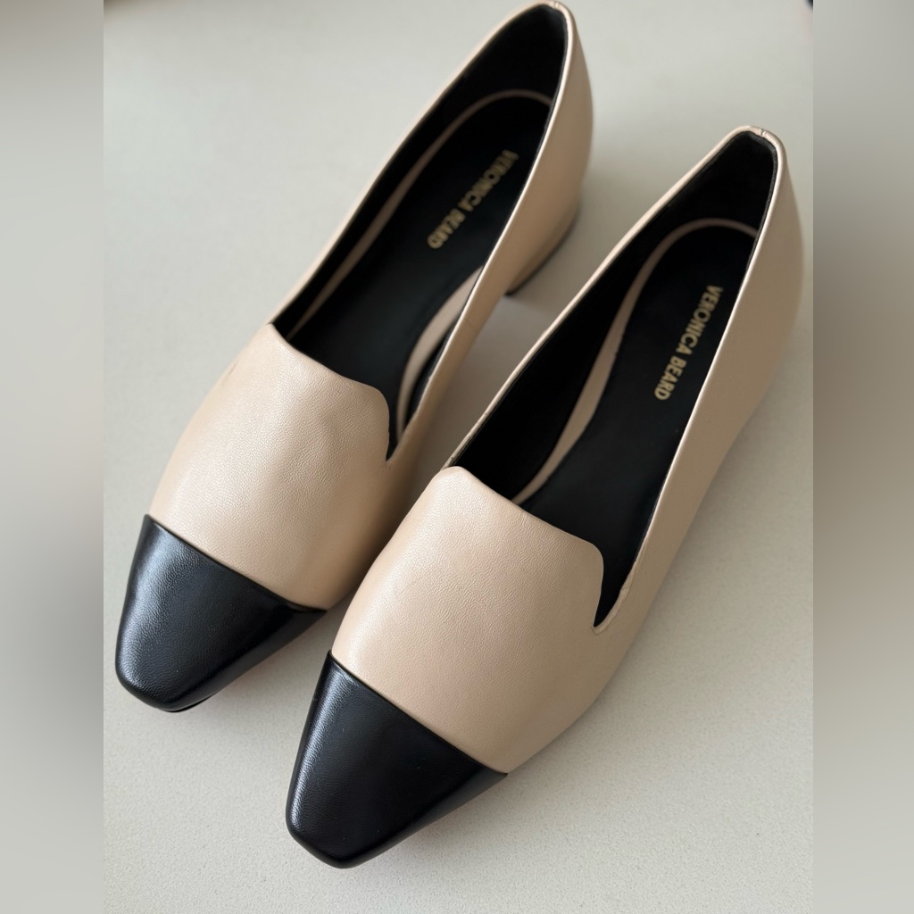 Veronica Beard Cream And Black Flats